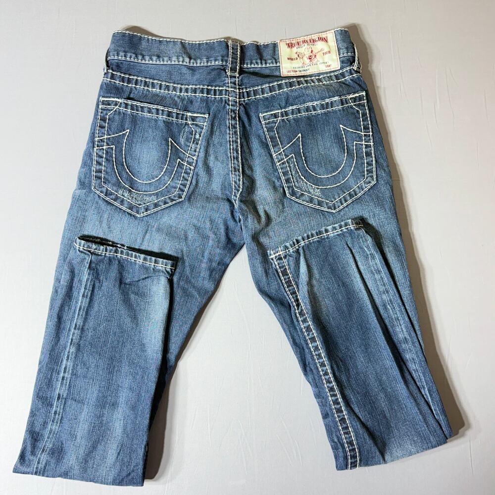 True Religion Section Skinny Distressed Jeans 31x31 Contrast Stitch Patches - Picture 2 of 8